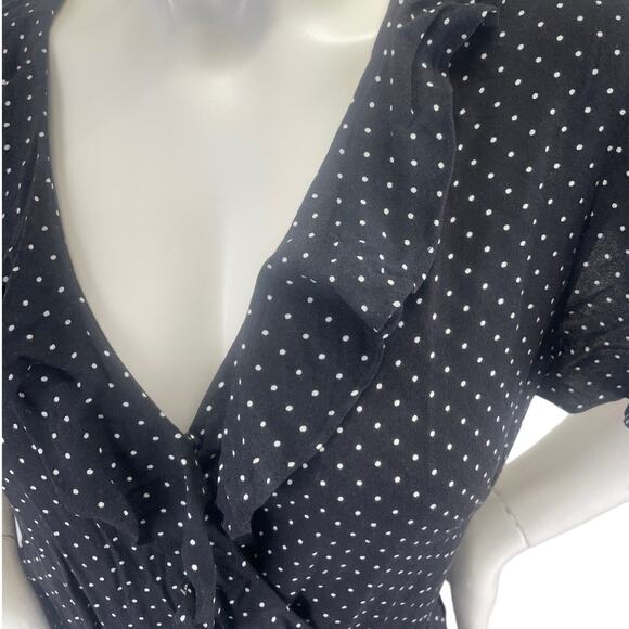 Who What Wear Womens V Neck Black White Polka Dot Ruffle Wrap Dress SS Size S - Picture 4 of 12